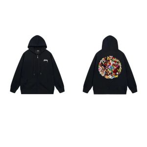 Stussy Black Graphic Zip Up Hoodie
