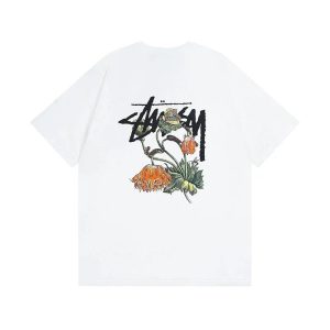 Stussy Floral Graphic Print White Cotton T-Shirt