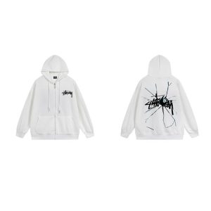 Stussy White Graphic Print Hoodie Pullover Sweatshirt