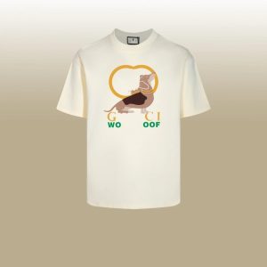 Gucci Dog Print White Cotton T-Shirt